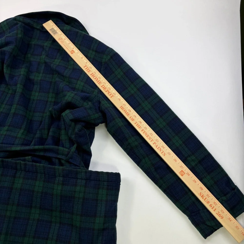 L.L. Bean Scotch Plaid Flannel Robe Mens M Reg Black Watch Sherpa Lined Belted